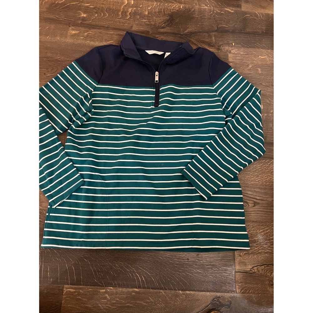 Sport Savvy Women's Striped Quarter Zip Pullover Top Navy Green Size‎ M
